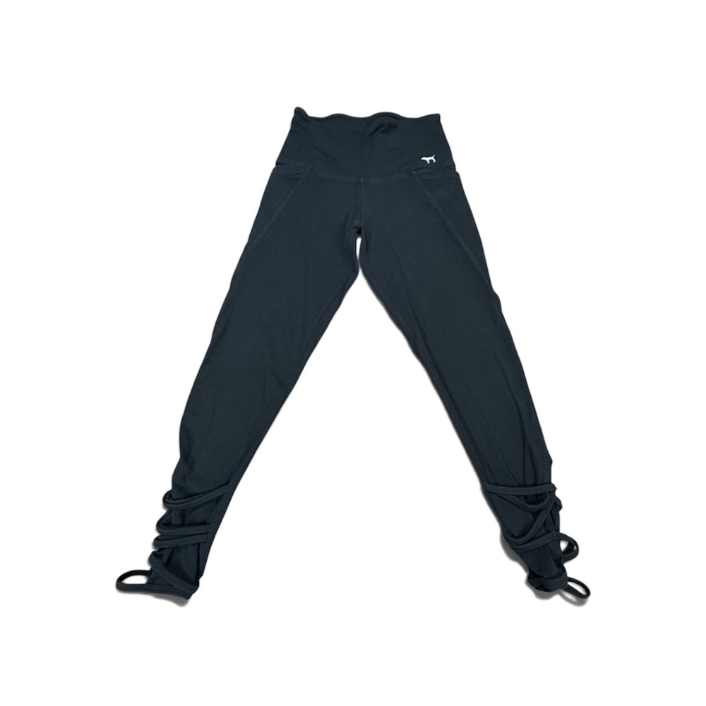 PINK Victoria's Secret Leggings Womens XS Black Strappy Ankle Pockets High Waist